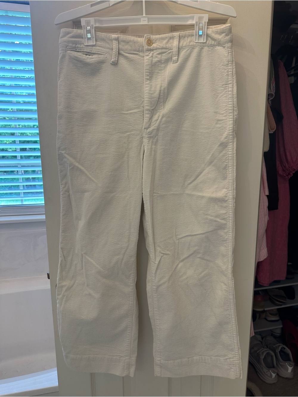 Madewell White Slim Emmett Wide-Leg Crop Corduroy Pants